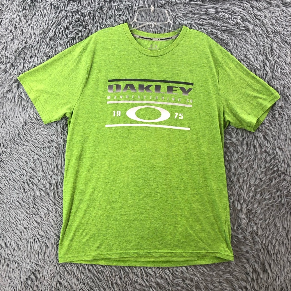 Oakley Tshirt Mens XL Ohydrolix Regular Fit Green Gray Spellout Quick Dry Shirt